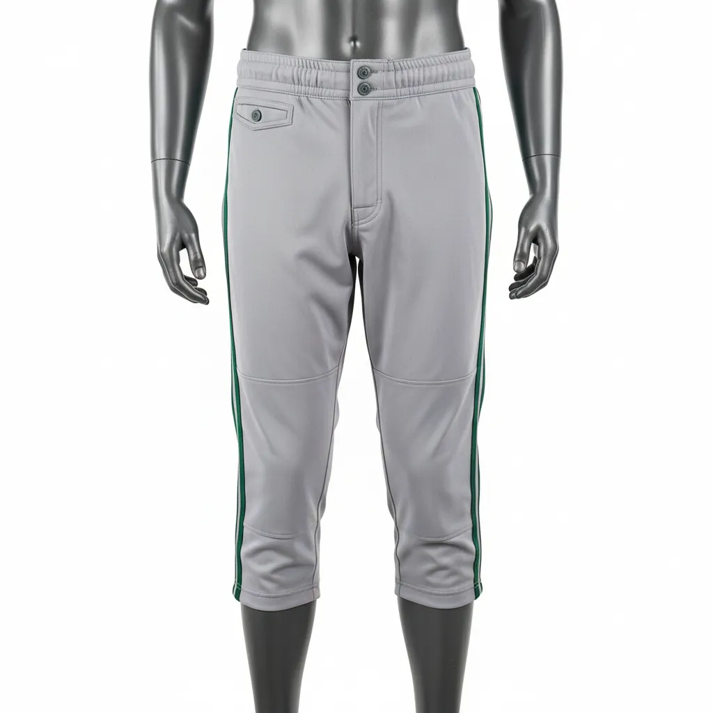 Custom Baseball Knicker Style Baseball Pant - Gray, Green - Knicker Pant Forest Double Piped - Front View - HAMCO Sports Inc.