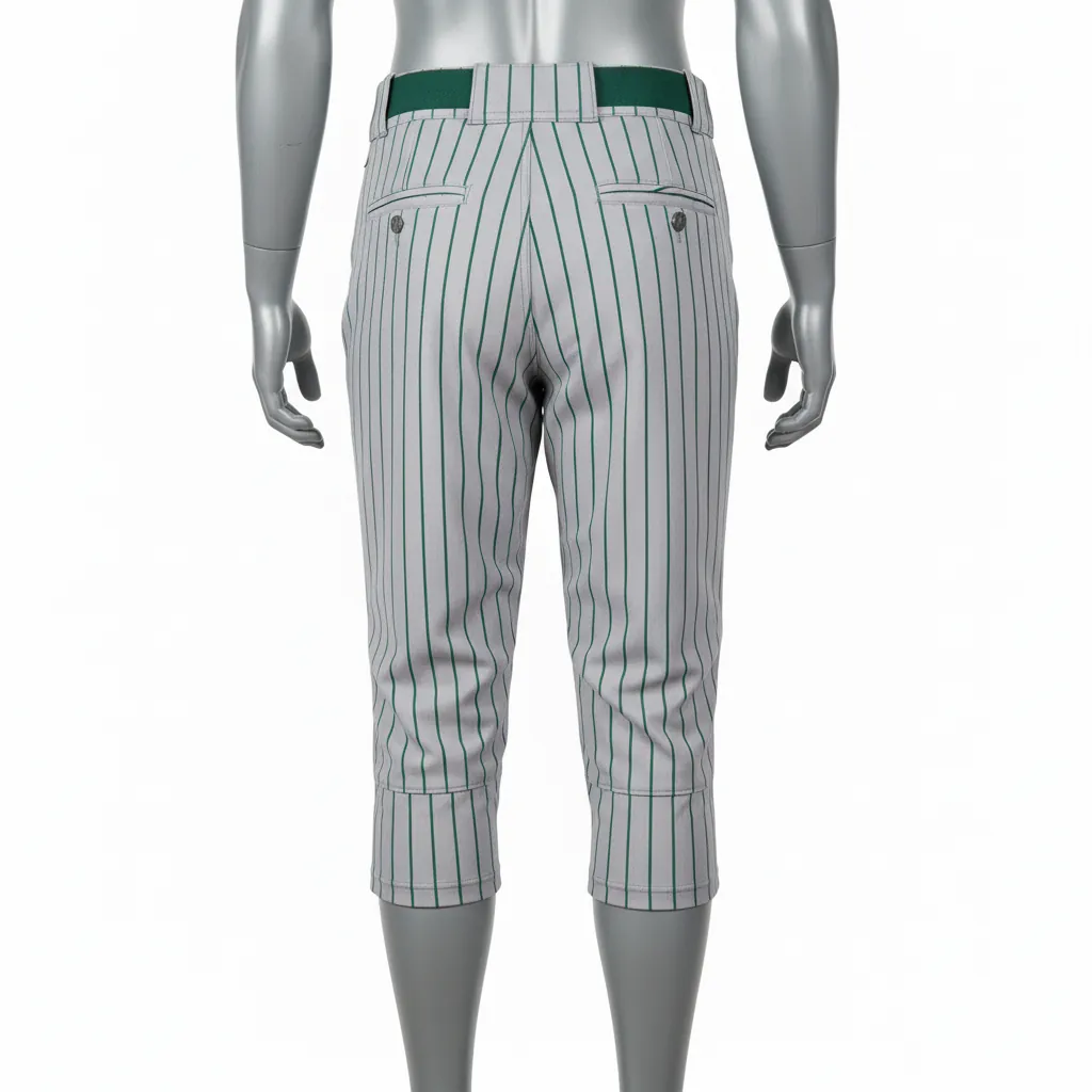 Custom Baseball Knicker Style Baseball Pant - Gray, Green - Knicker Pant Forest Pinstripe - Back View - HAMCO Sports Inc.