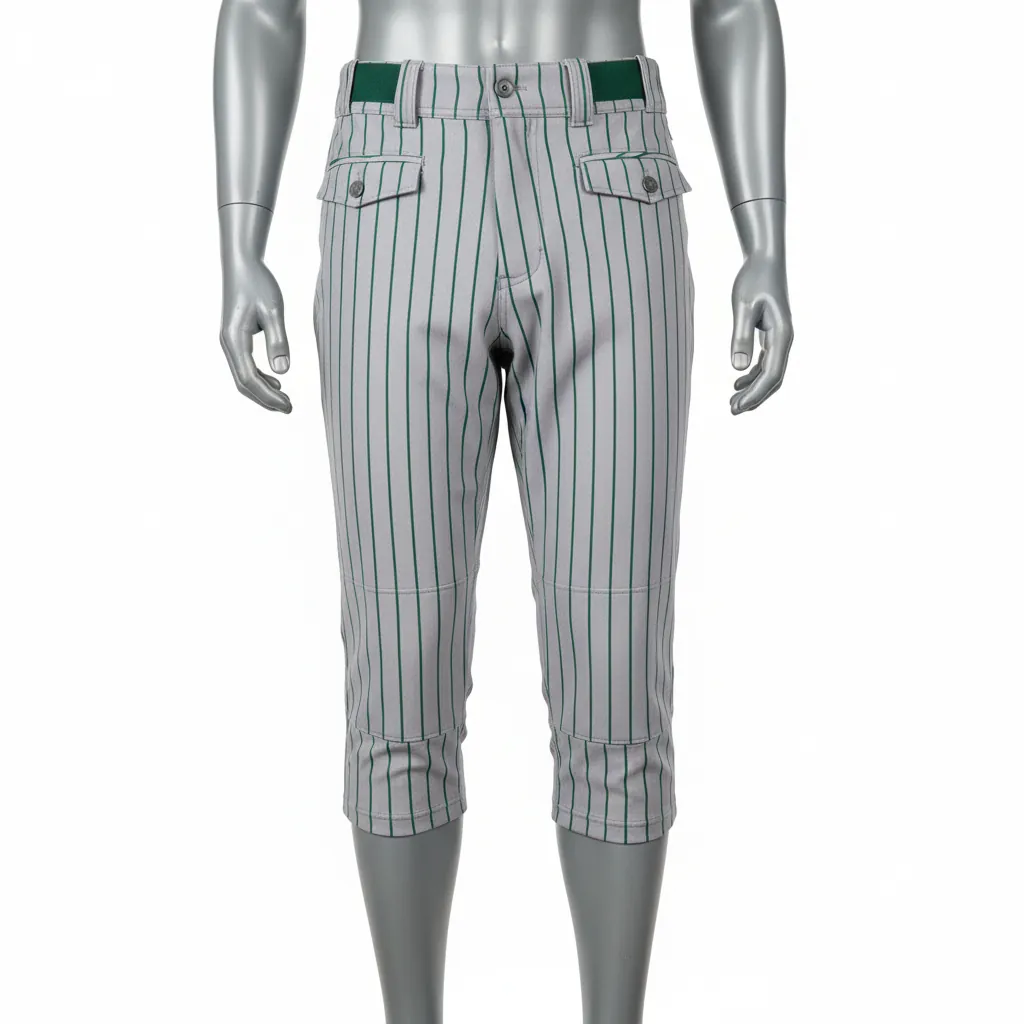Custom Baseball Knicker Style Baseball Pant - Gray, Green - Knicker Pant Forest Pinstripe - Front View - HAMCO Sports Inc.