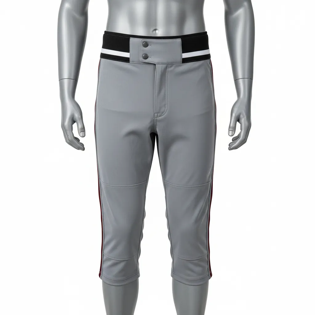 Custom Baseball Knicker Style Baseball Pant - Gray - Knicker Pant Maroon Double Piped - Front View - HAMCO Sports Inc.