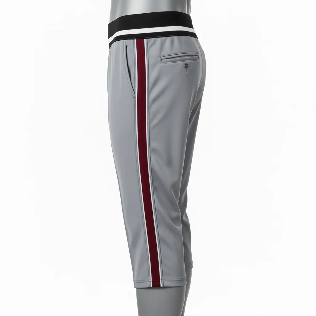 Custom Baseball Knicker Style Baseball Pant - Gray - Knicker Pant Maroon Double Piped - Side View - HAMCO Sports Inc.