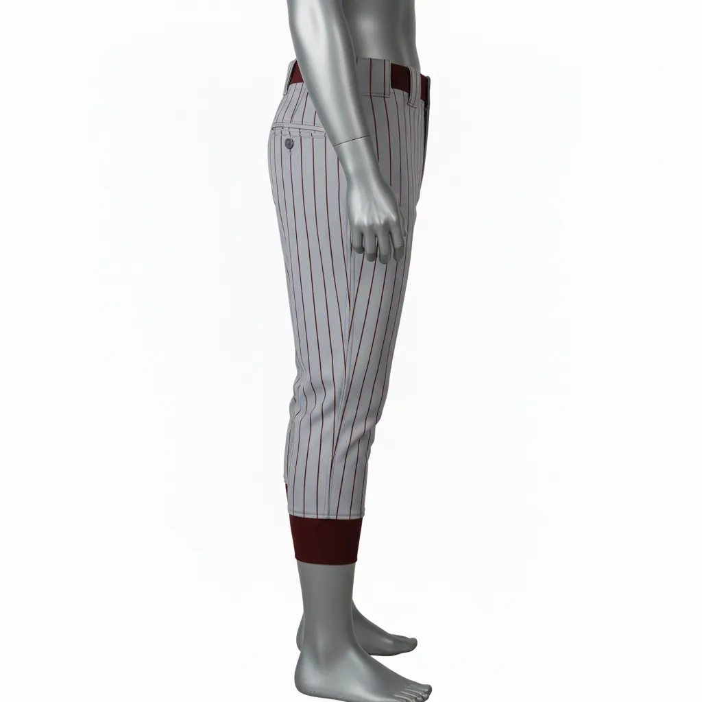 Custom Baseball Knicker Style Baseball Pant - Gray - Knicker Pant Maroon Pinstripe - Side View - HAMCO Sports Inc.