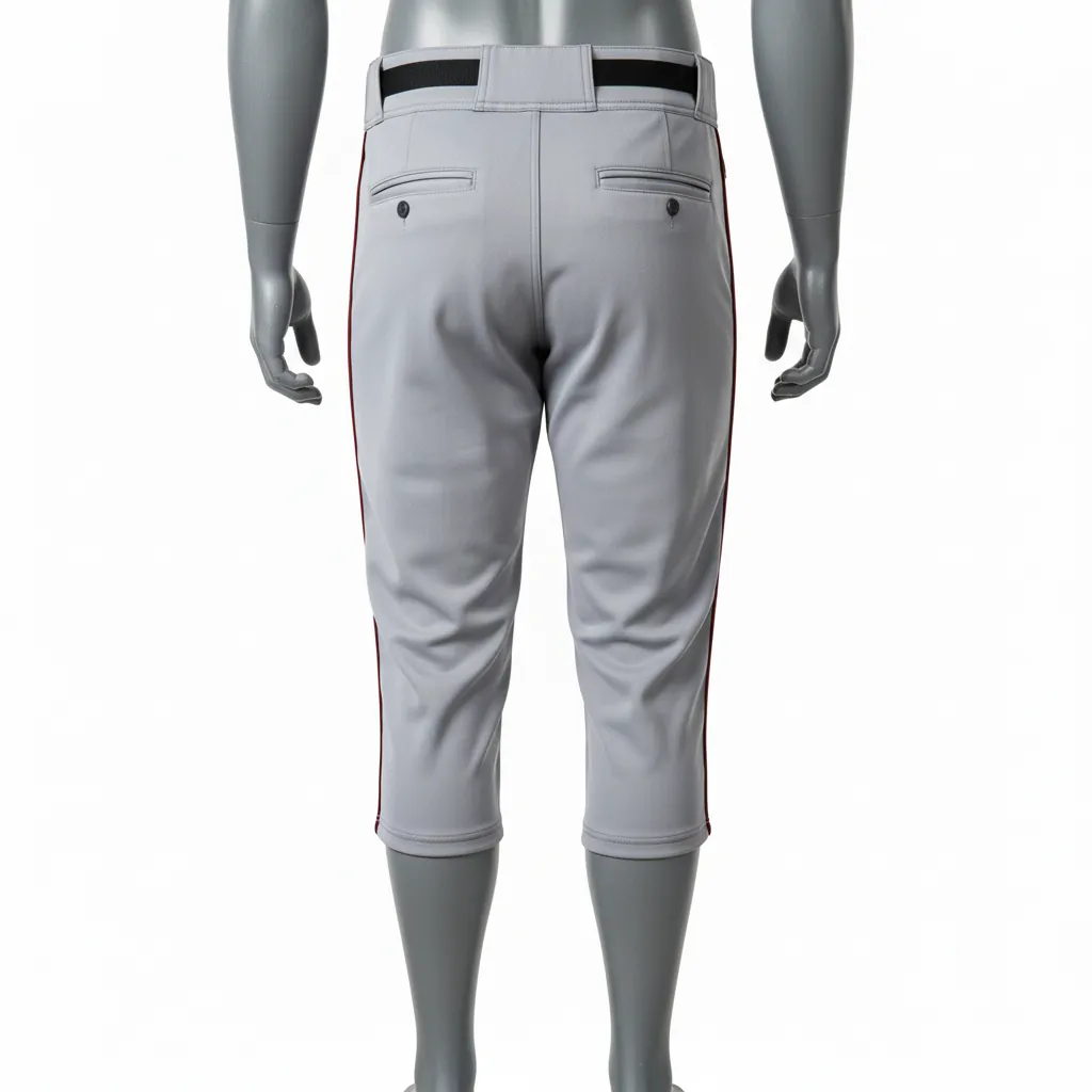 Custom Baseball Knicker Style Baseball Pant - Gray - Knicker Pant Maroon Single Piped - Back View - HAMCO Sports Inc.