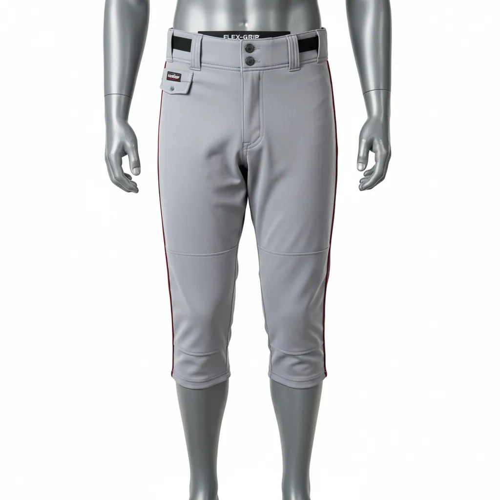 Custom Baseball Knicker Style Baseball Pant - Gray - Knicker Pant Maroon Single Piped - Front View - HAMCO Sports Inc.