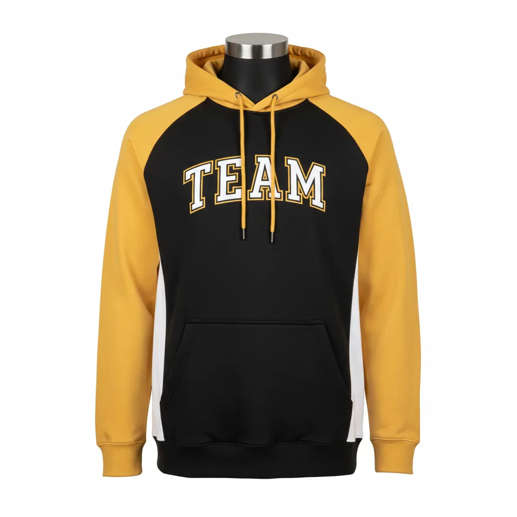 Custom Baseball Pullover Baseball Hoodie - Black, Gold - Pullover Hoodie Colorblock - Front View - HAMCO Sports Inc.