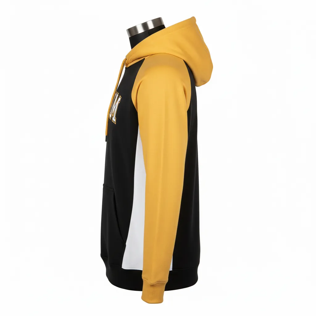 Custom Baseball Pullover Baseball Hoodie - Black, Gold - Pullover Hoodie Colorblock - Side View - HAMCO Sports Inc.