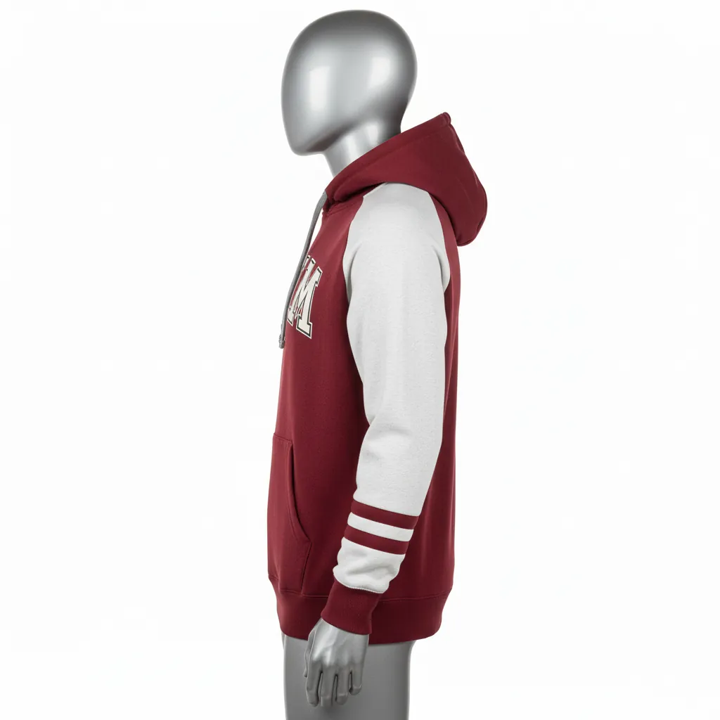Custom Baseball Pullover Baseball Hoodie - Custom Design - Pullover Hoodie Maroon Solid - Side View - HAMCO Sports Inc.