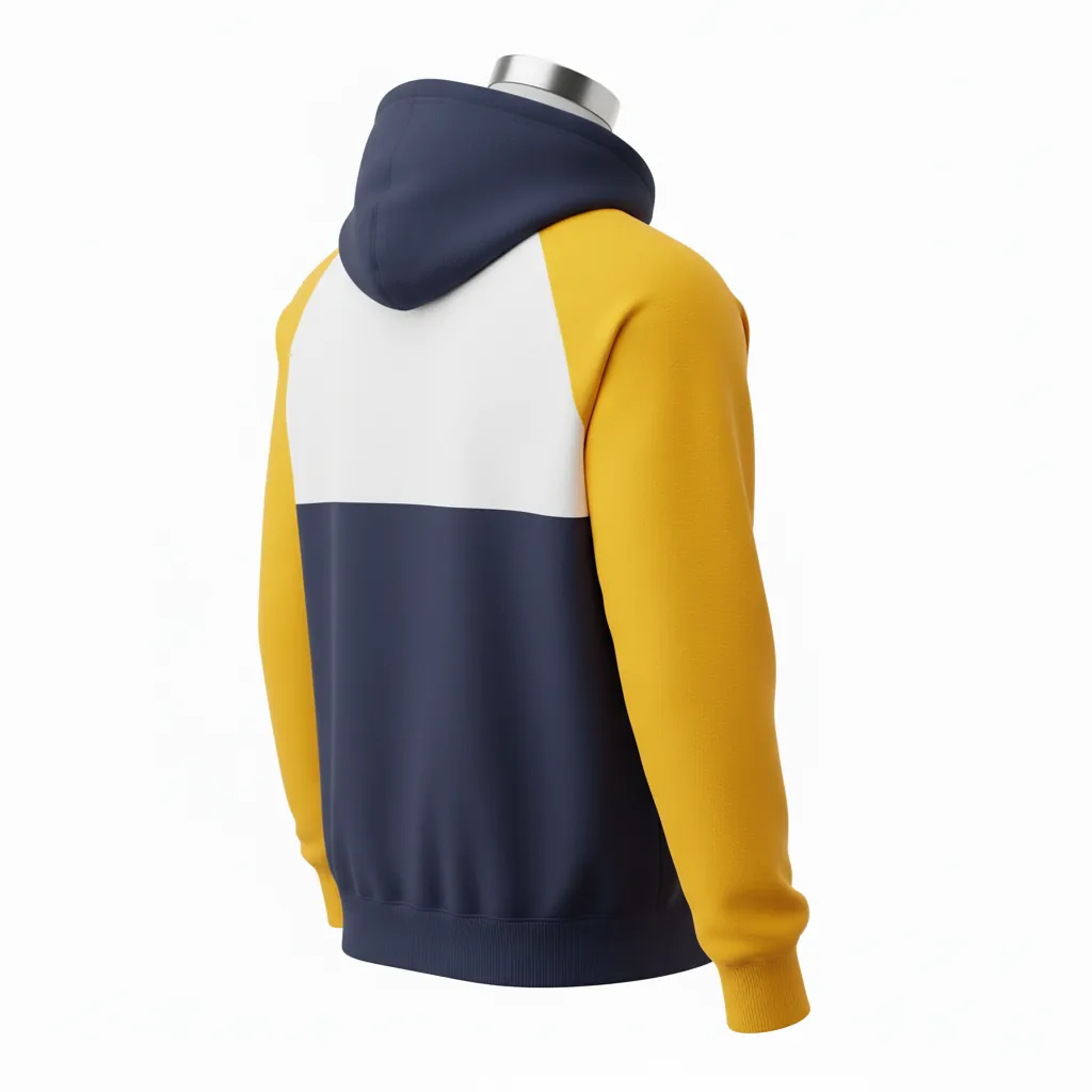 Custom Baseball Pullover Baseball Hoodie - Navy, Yellow, White - Pullover Hoodie Colorblock - Back View - HAMCO Sports Inc.