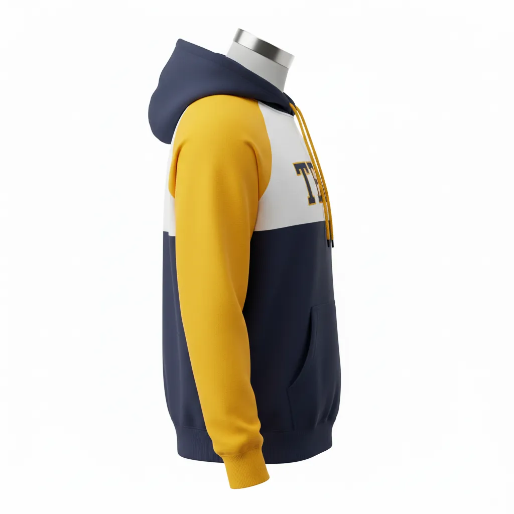 Custom Baseball Pullover Baseball Hoodie - Navy, Yellow, White - Pullover Hoodie Colorblock - Side View - HAMCO Sports Inc.