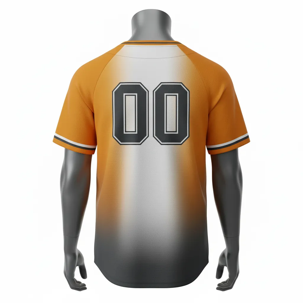 Custom Baseball Round Neck Baseball Jersey - White - Roundneck Amber Charcoal Sunset Gradient Block - Back View - HAMCO Sports Inc.