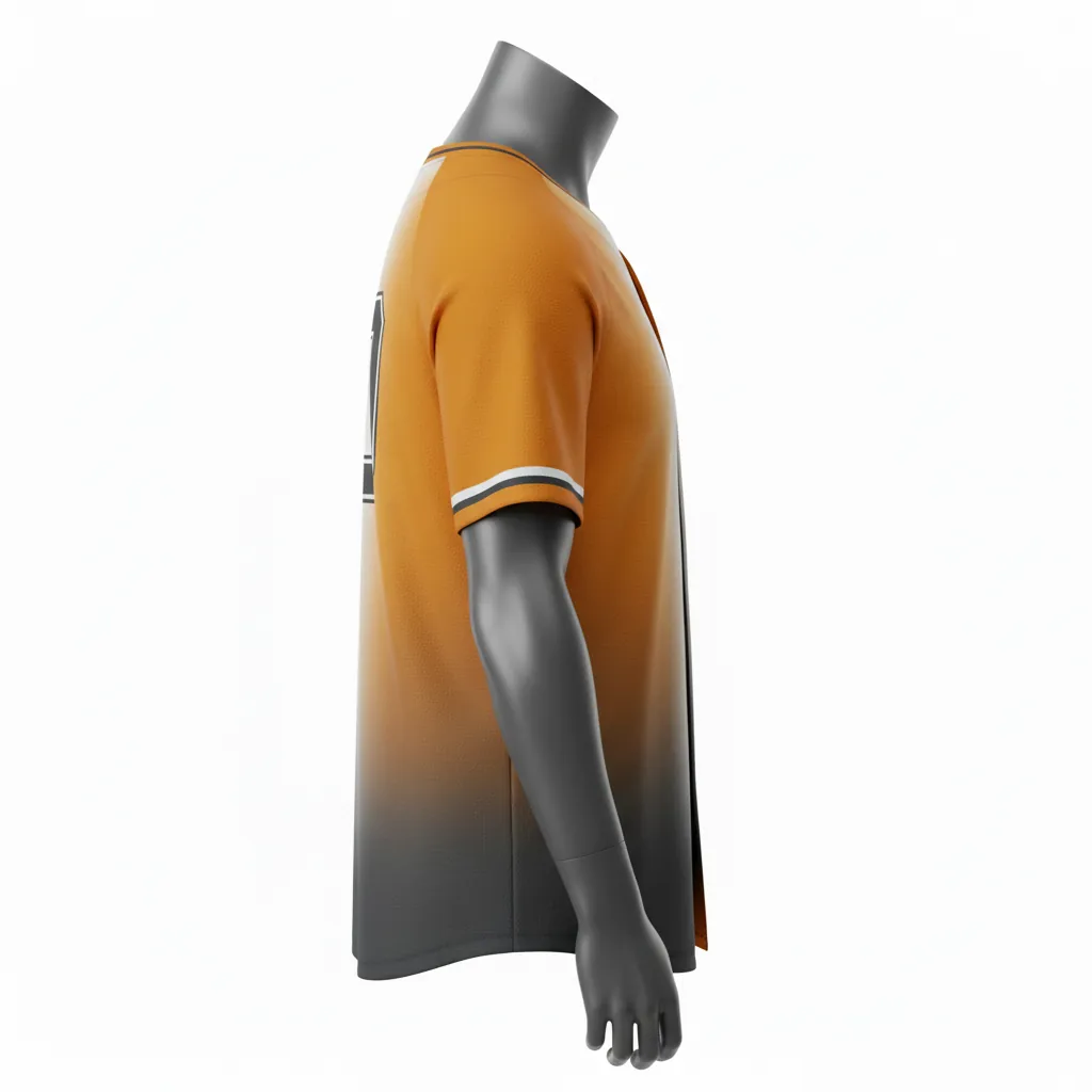 Custom Baseball Round Neck Baseball Jersey - White - Roundneck Amber Charcoal Sunset Gradient Block - Side View - HAMCO Sports Inc.