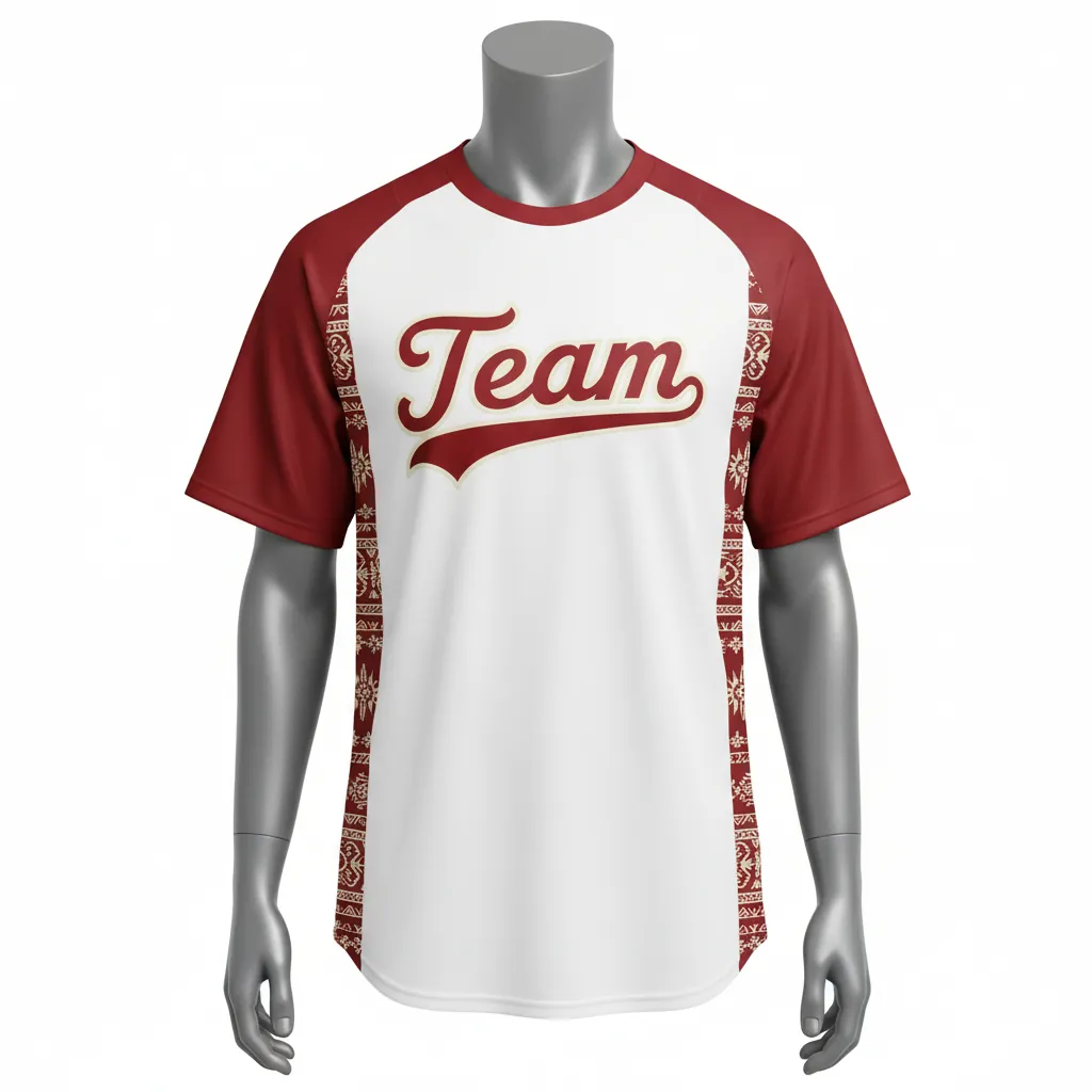 Custom Baseball Round Neck Baseball Jersey - White, Red, Cream - Roundneck Brick Heritage Design Script - Front View - HAMCO Sports Inc.