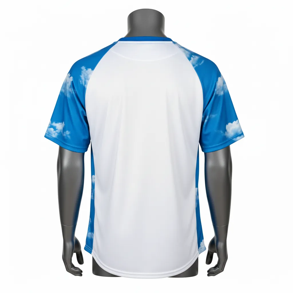 Custom Baseball Round Neck Baseball Jersey - White, White - Roundneck Cerulean Sky Clouds Script - Back View - HAMCO Sports Inc.