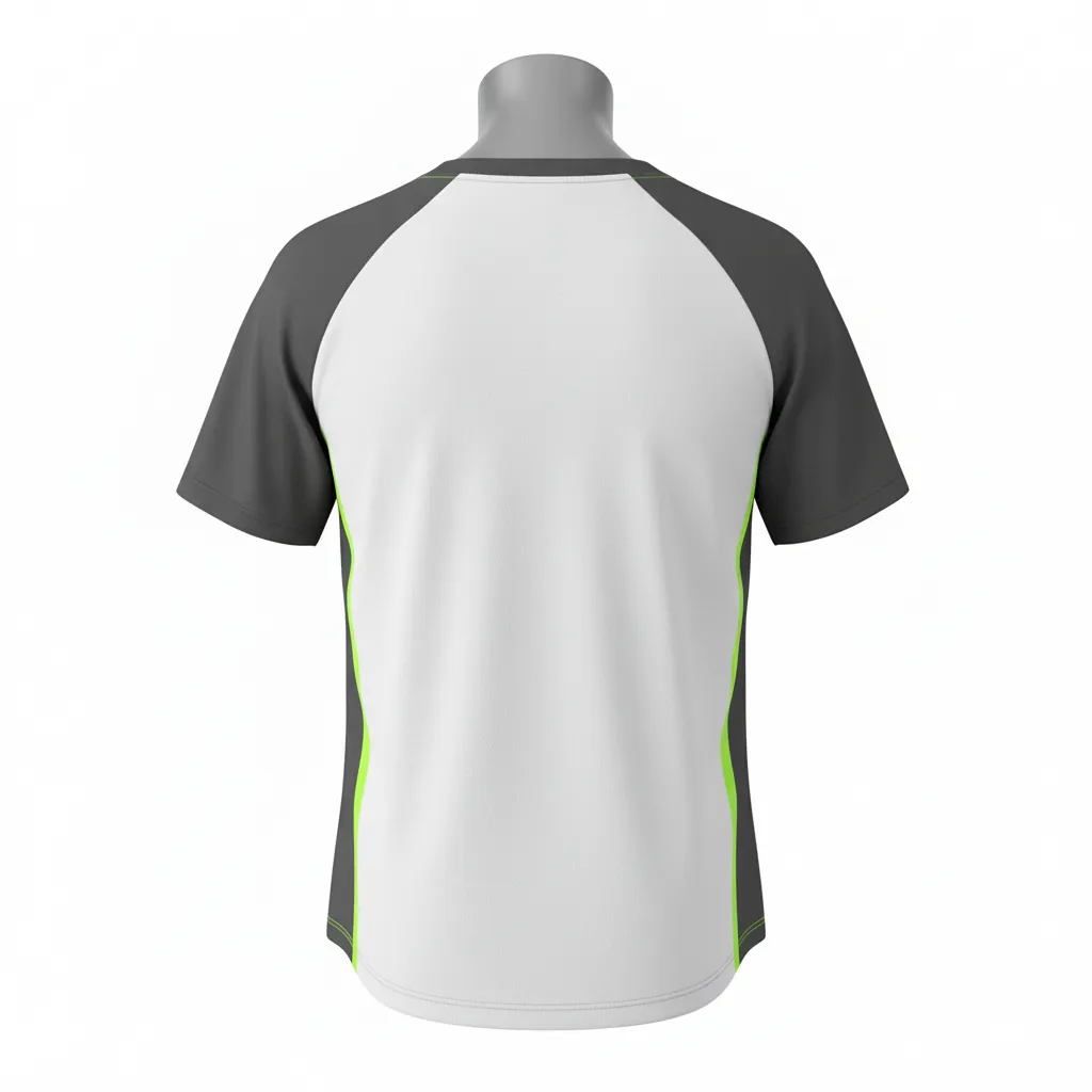 Custom Baseball Round Neck Baseball Jersey - White, Green - Roundneck Charcoal Neon Urban Blocks Script - Back View - HAMCO Sports Inc.