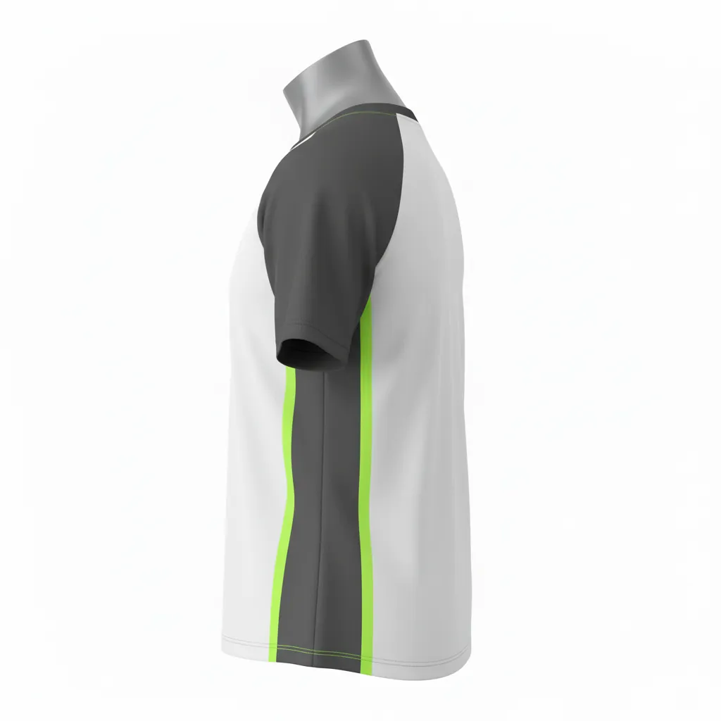 Custom Baseball Round Neck Baseball Jersey - White, Green - Roundneck Charcoal Neon Urban Blocks Script - Side View - HAMCO Sports Inc.