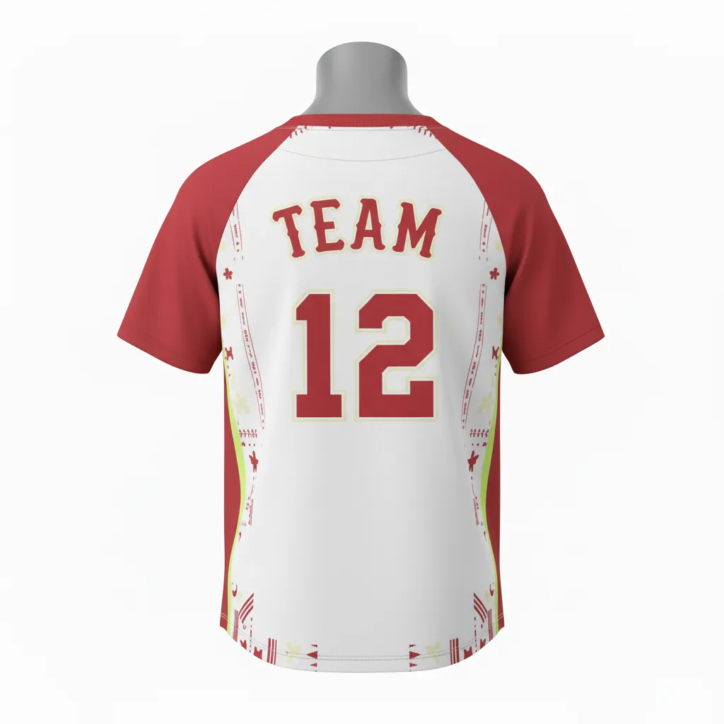 Custom Baseball Round Neck Baseball Jersey - White, Red, Cream - Roundneck Cherry Vintage Script - Back View - HAMCO Sports Inc.