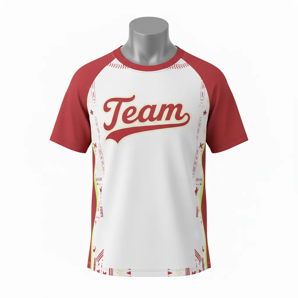 Custom Baseball Round Neck Baseball Jersey - White, Red, Cream - Roundneck Cherry Vintage Script - Front View - HAMCO Sports Inc.