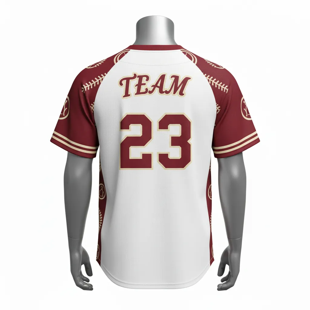Custom Baseball Round Neck Baseball Jersey - White, Cream - Roundneck Claret Classic Vintage Script - Back View - HAMCO Sports Inc.
