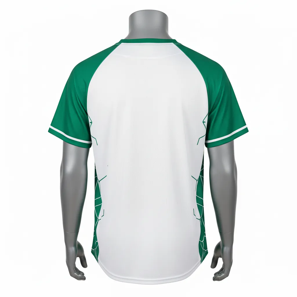 Custom Baseball Round Neck Baseball Jersey - White, White - Roundneck Emerald Hexagon Pattern Script - Back View - HAMCO Sports Inc.