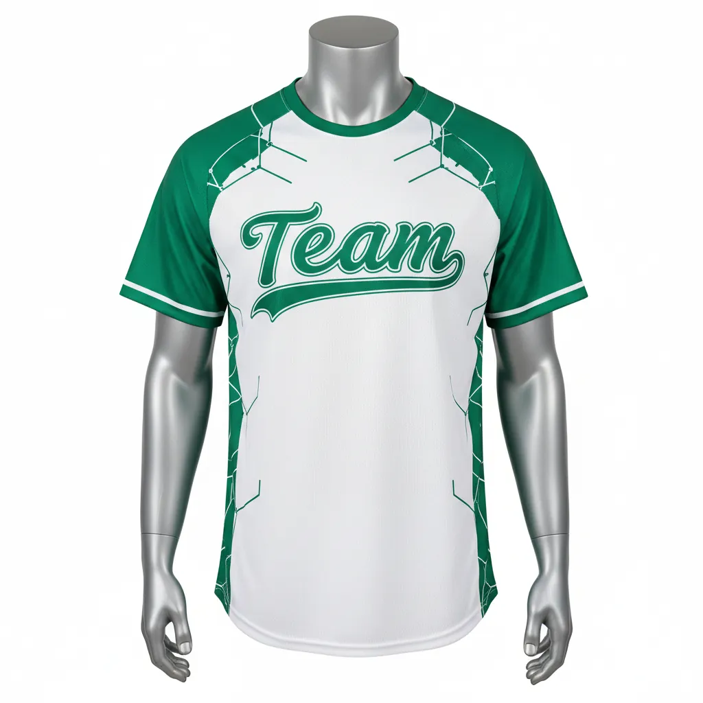 Custom Baseball Round Neck Baseball Jersey - White, White - Roundneck Emerald Hexagon Pattern Script - Front View - HAMCO Sports Inc.