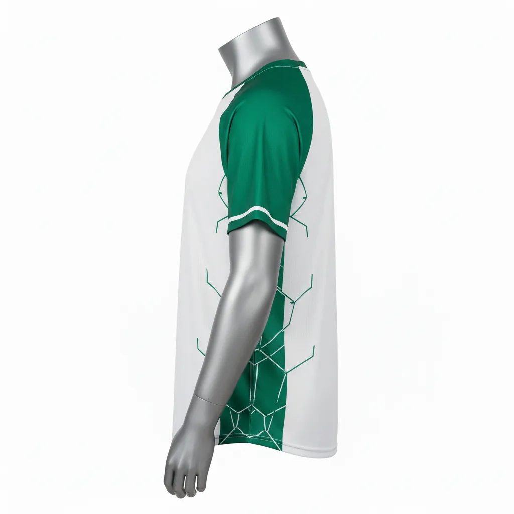 Custom Baseball Round Neck Baseball Jersey - White, White - Roundneck Emerald Hexagon Pattern Script - Side View - HAMCO Sports Inc.