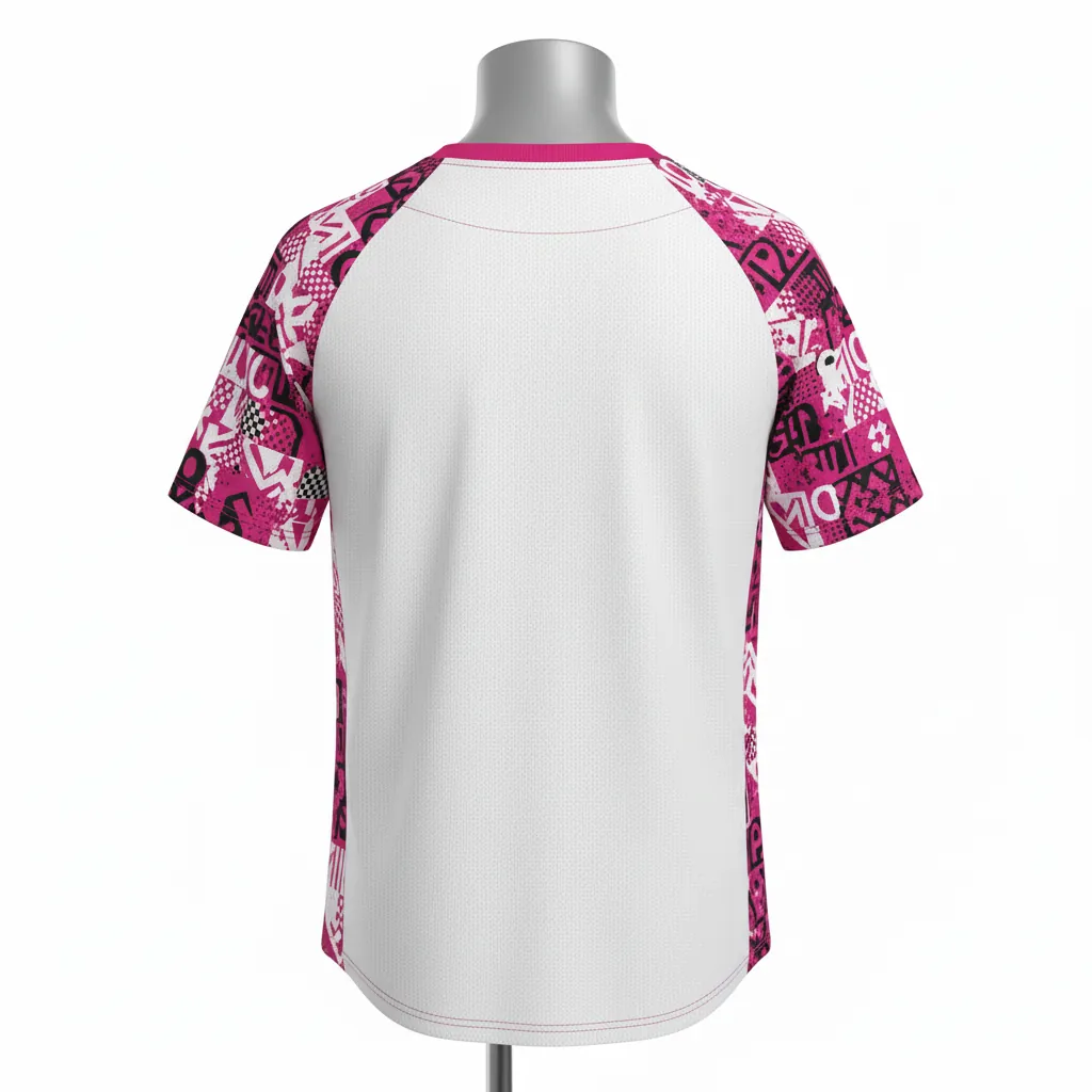 Custom Baseball Round Neck Baseball Jersey - White, Black - Roundneck Fuchsia Modern Pop Script - Back View - HAMCO Sports Inc.