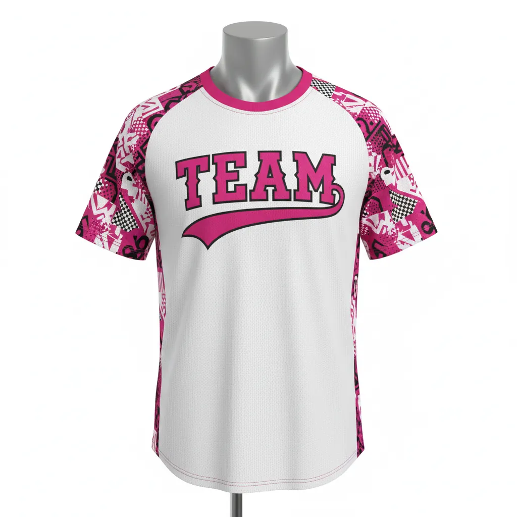 Custom Baseball Round Neck Baseball Jersey - White, Black - Roundneck Fuchsia Modern Pop Script - Front View - HAMCO Sports Inc.