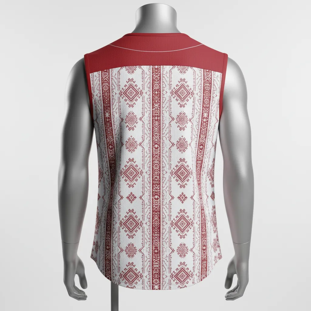 Custom Baseball Sleeveless Baseball Jersey - White, Red, Cream - Sleeveless Full Button Brick Heritage Design Script - Back View - HAMCO Sports Inc.