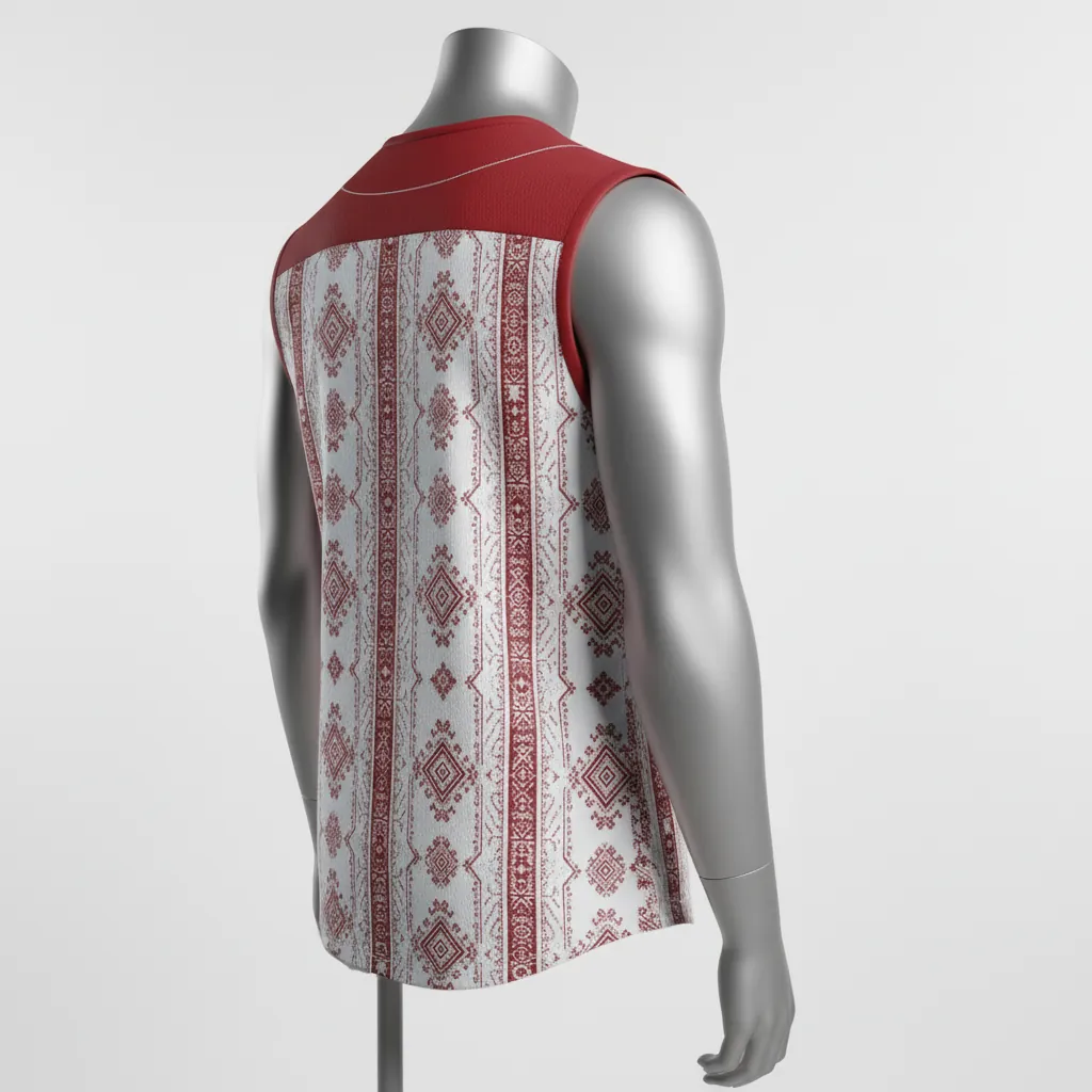 Custom Baseball Sleeveless Baseball Jersey - White, Red, Cream - Sleeveless Full Button Brick Heritage Design Script - Side View - HAMCO Sports Inc.