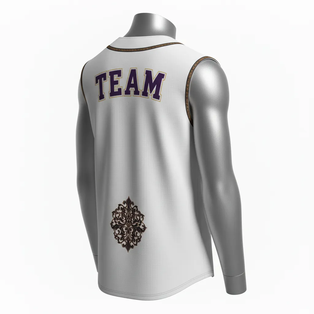 Custom Baseball Sleeveless Baseball Jersey - White, Black - Sleeveless Full Button Bronze Premium Accents Script - Back View - HAMCO Sports Inc.