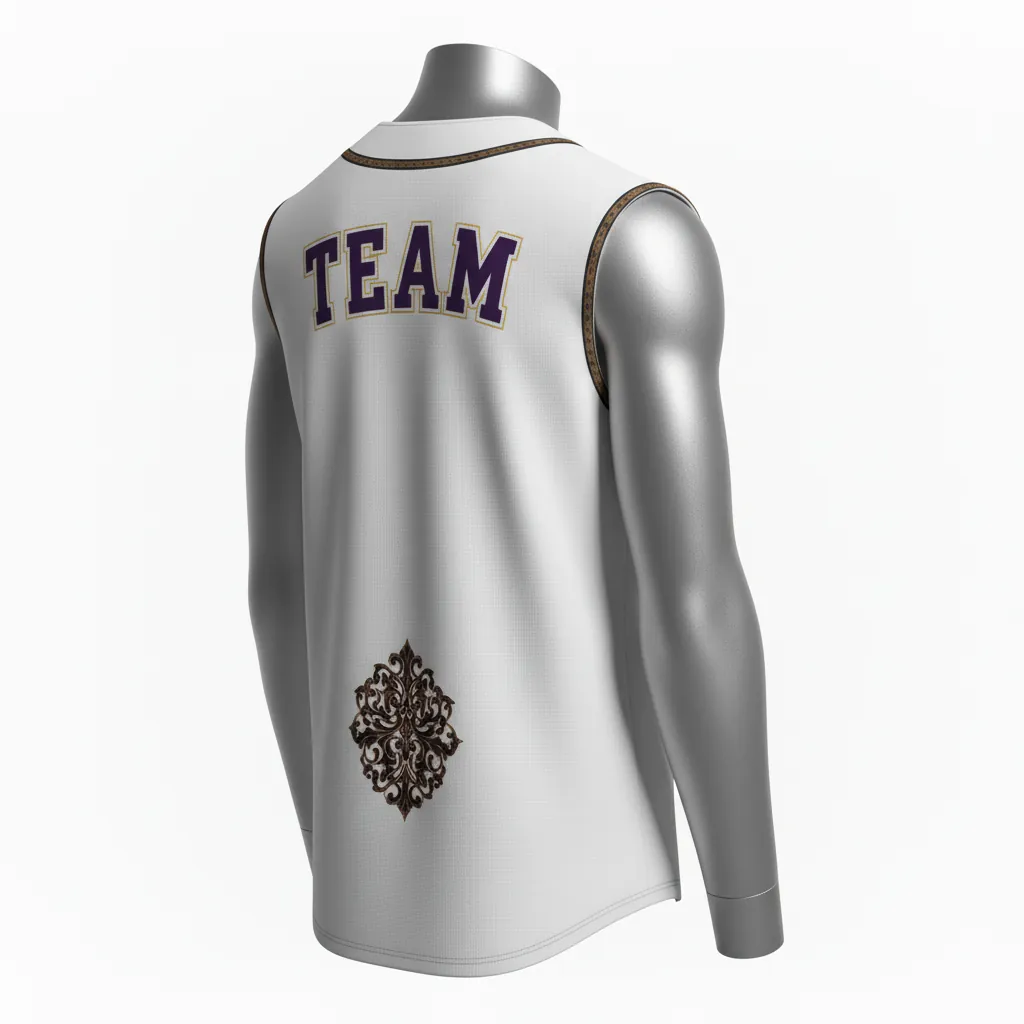 Custom Baseball Sleeveless Baseball Jersey - White, Black - Sleeveless Full Button Bronze Premium Accents Script - Side View - HAMCO Sports Inc.