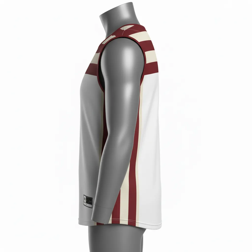 Custom Baseball Sleeveless Baseball Jersey - White, Burgundy, Cream - Sleeveless Full Button Vintage Stripes Script - Side View - HAMCO Sports Inc.