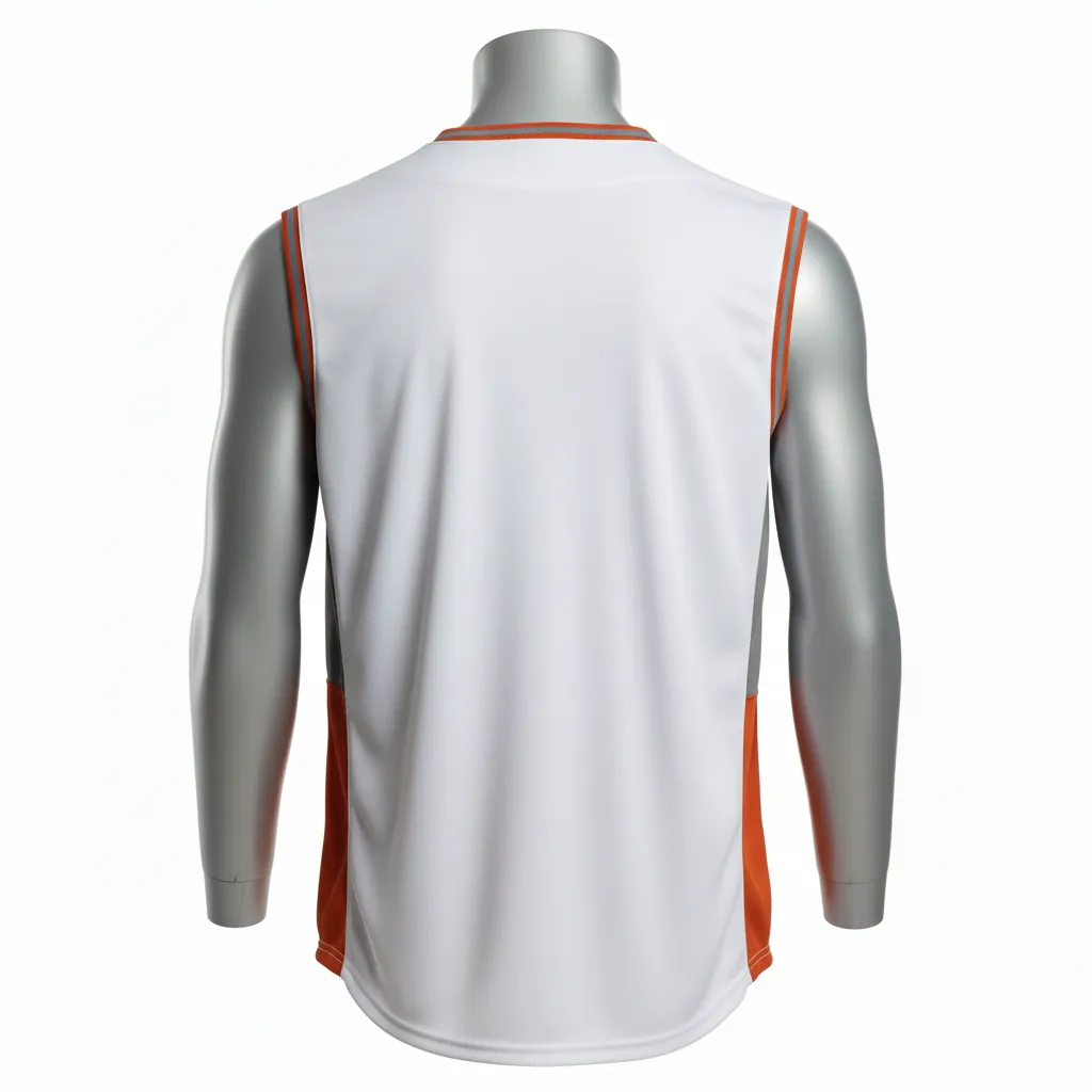 Custom Baseball Sleeveless Baseball Jersey - White, Burnt, Orange... - Sleeveless Full Button Side Panel Block Script - Back View - HAMCO Sports Inc.