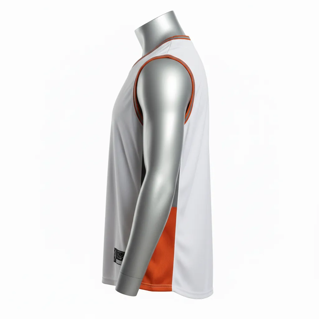 Custom Baseball Sleeveless Baseball Jersey - White, Burnt, Orange... - Sleeveless Full Button Side Panel Block Script - Side View - HAMCO Sports Inc.
