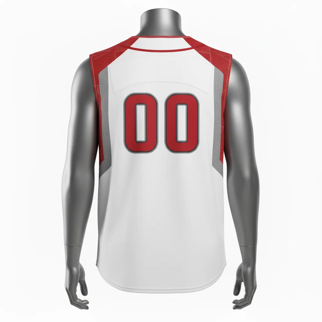 Custom Baseball Sleeveless Baseball Jersey - White, Grey - Sleeveless Full Button Cardinal Mesh Pattern Script - Back View - HAMCO Sports Inc.