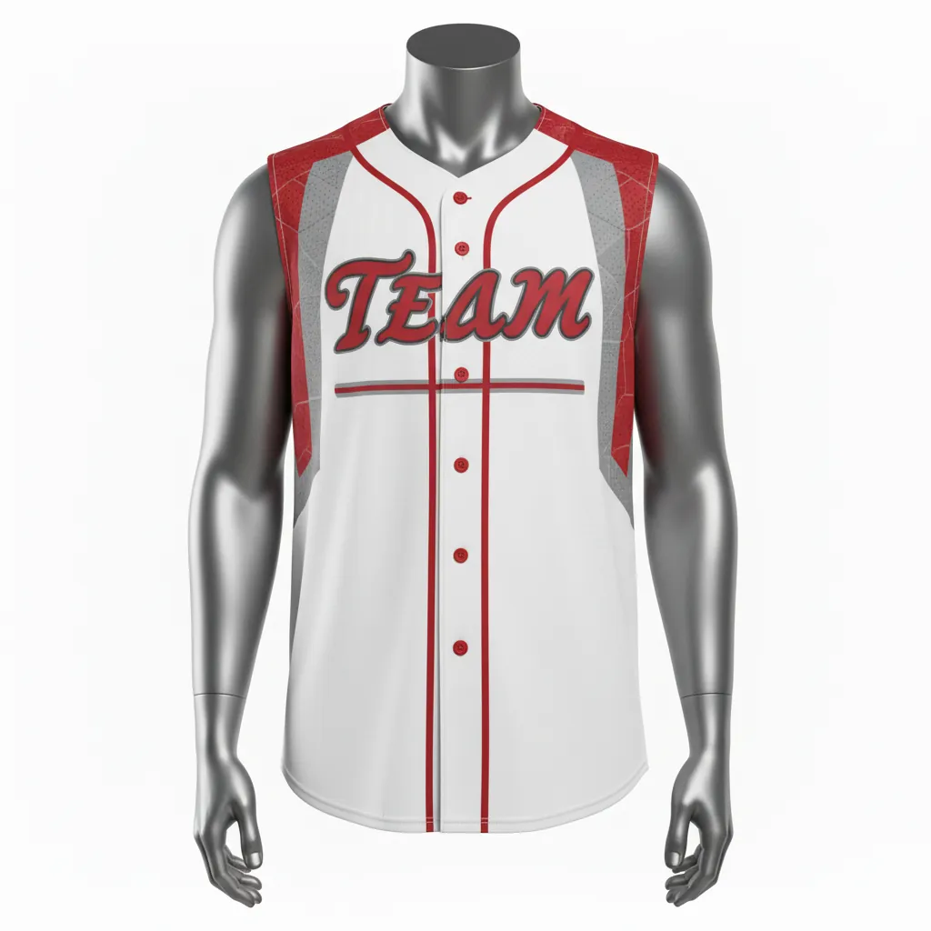 Custom Baseball Sleeveless Baseball Jersey - White, Grey - Sleeveless Full Button Cardinal Mesh Pattern Script - Front View - HAMCO Sports Inc.
