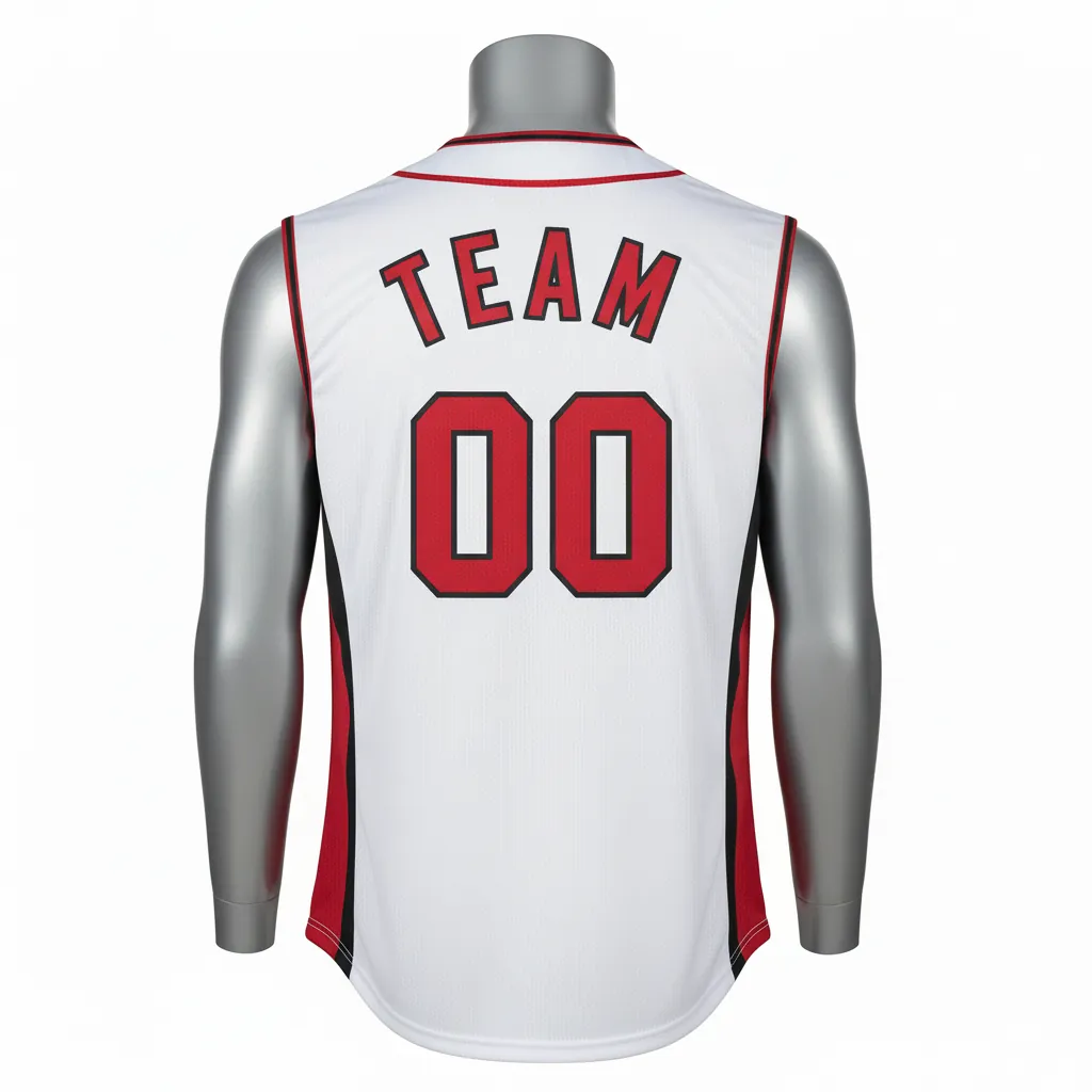 Custom Baseball Sleeveless Baseball Jersey - White, Red, Black - Sleeveless Full Button Cardinal Colorblock Script - Back View - HAMCO Sports Inc.