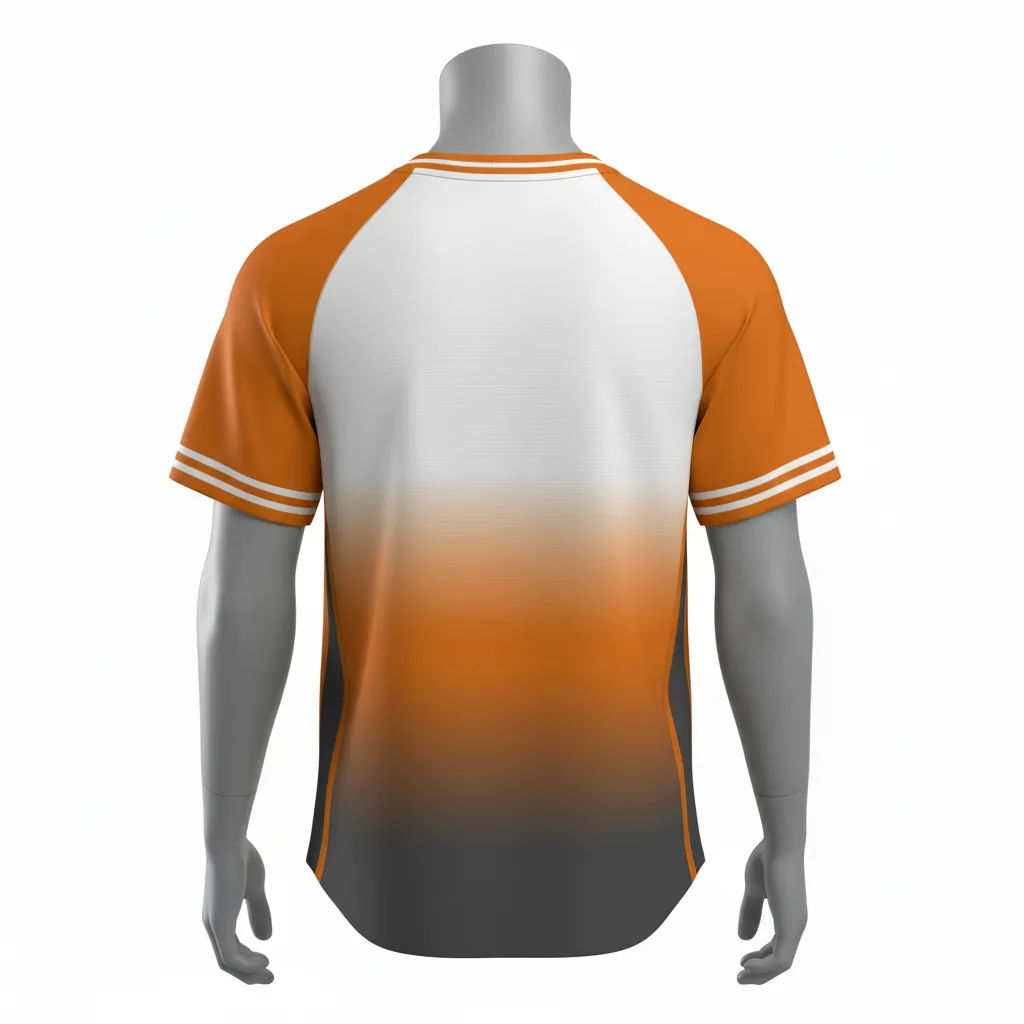 Custom Baseball V Neck Baseball Jersey - White - V Neck Amber Charcoal Sunset Gradient Block - Back View - HAMCO Sports Inc.
