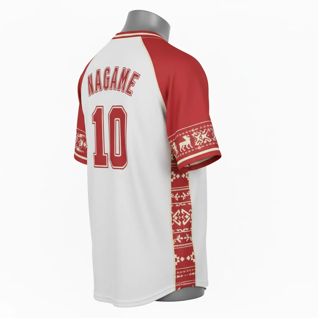 Custom Baseball V Neck Baseball Jersey - White, Red, Cream - V Neck Brick Heritage Design Script - Back View - HAMCO Sports Inc.