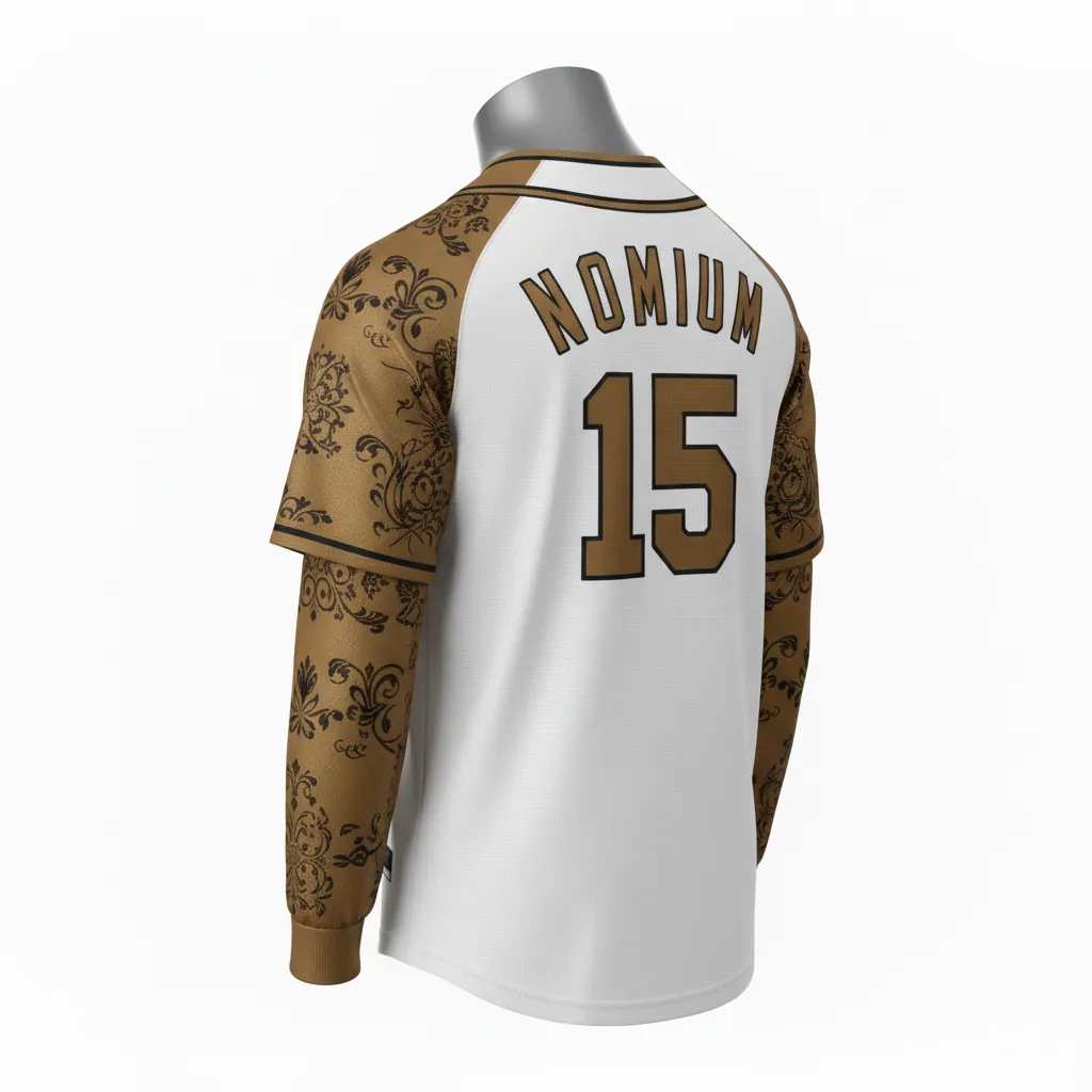 Custom Baseball V Neck Baseball Jersey - White, Black - V Neck Bronze Premium Accents Script - Back View - HAMCO Sports Inc.