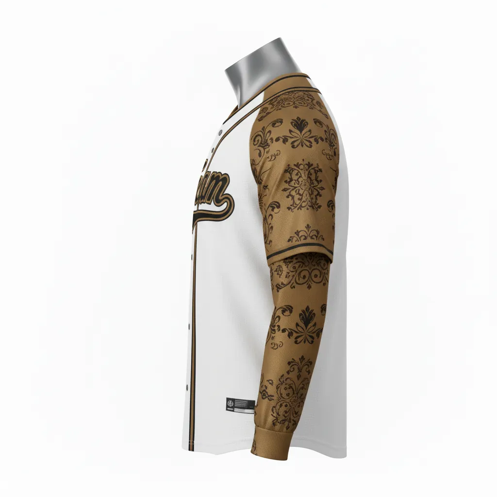 Custom Baseball V Neck Baseball Jersey - White, Black - V Neck Bronze Premium Accents Script - Front View - HAMCO Sports Inc.