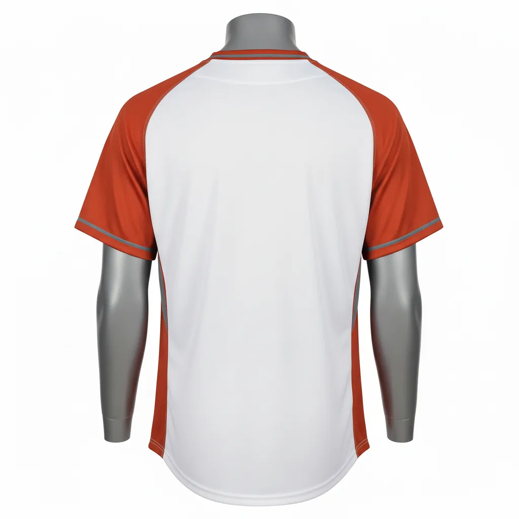 Custom Baseball V Neck Baseball Jersey - White, Burnt, Orange... - V Neck Side Panel Block Script - Back View - HAMCO Sports Inc.
