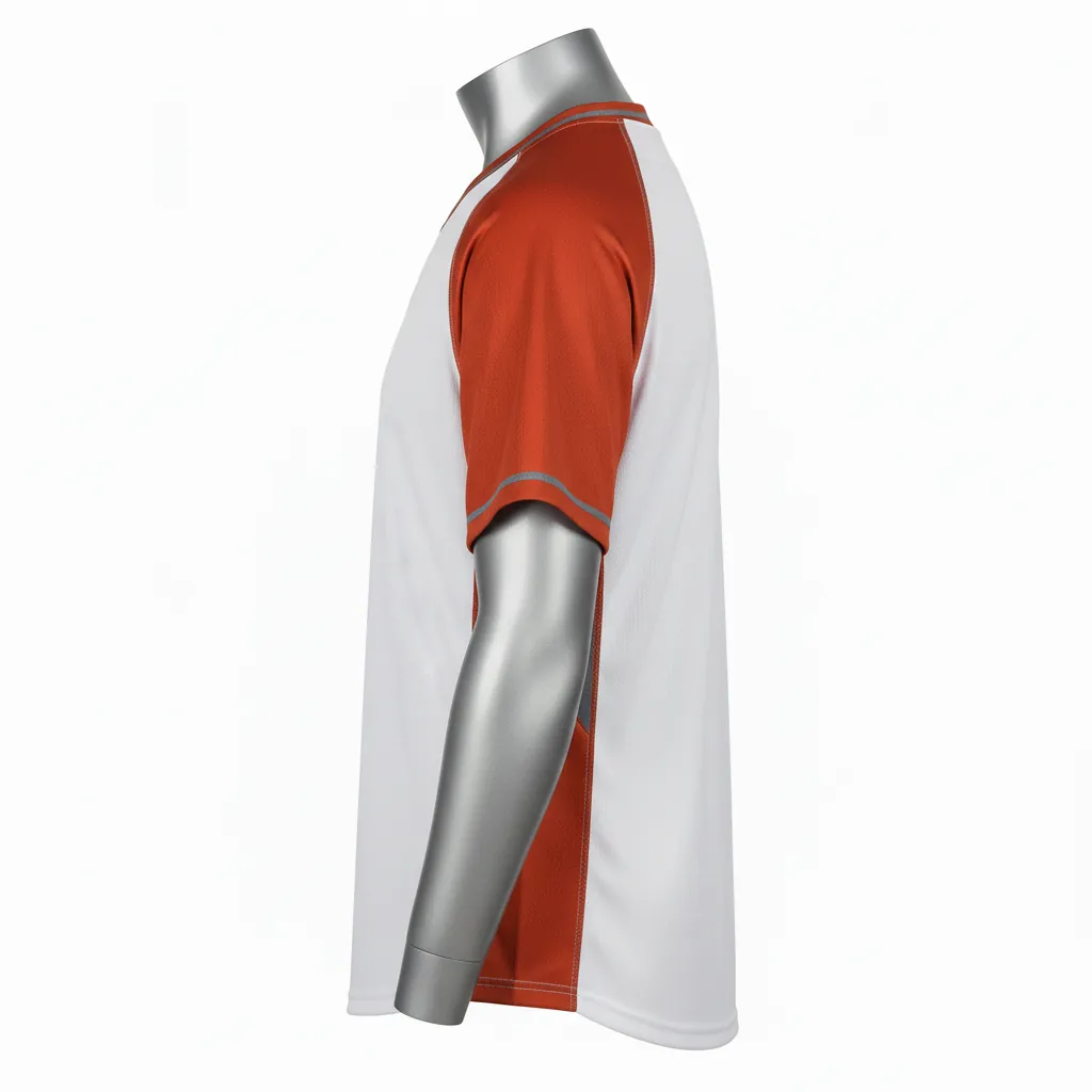 Custom Baseball V Neck Baseball Jersey - White, Burnt, Orange... - V Neck Side Panel Block Script - Side View - HAMCO Sports Inc.