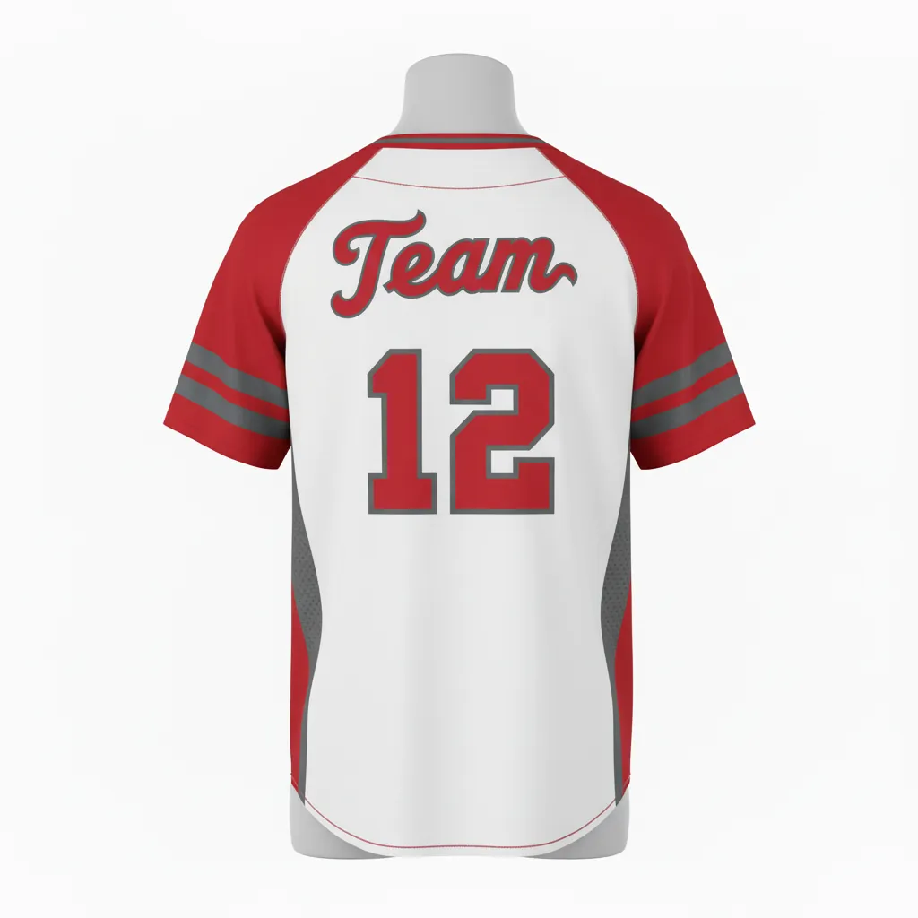 Custom Baseball V Neck Baseball Jersey - White, Grey - V Neck Cardinal Mesh Pattern Script - Back View - HAMCO Sports Inc.
