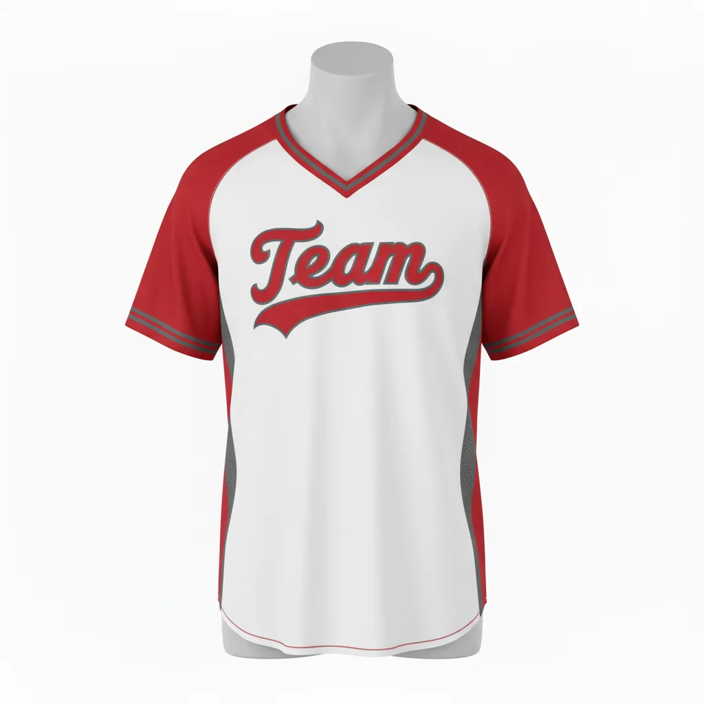 Custom Baseball V Neck Baseball Jersey - White, Grey - V Neck Cardinal Mesh Pattern Script - Front View - HAMCO Sports Inc.