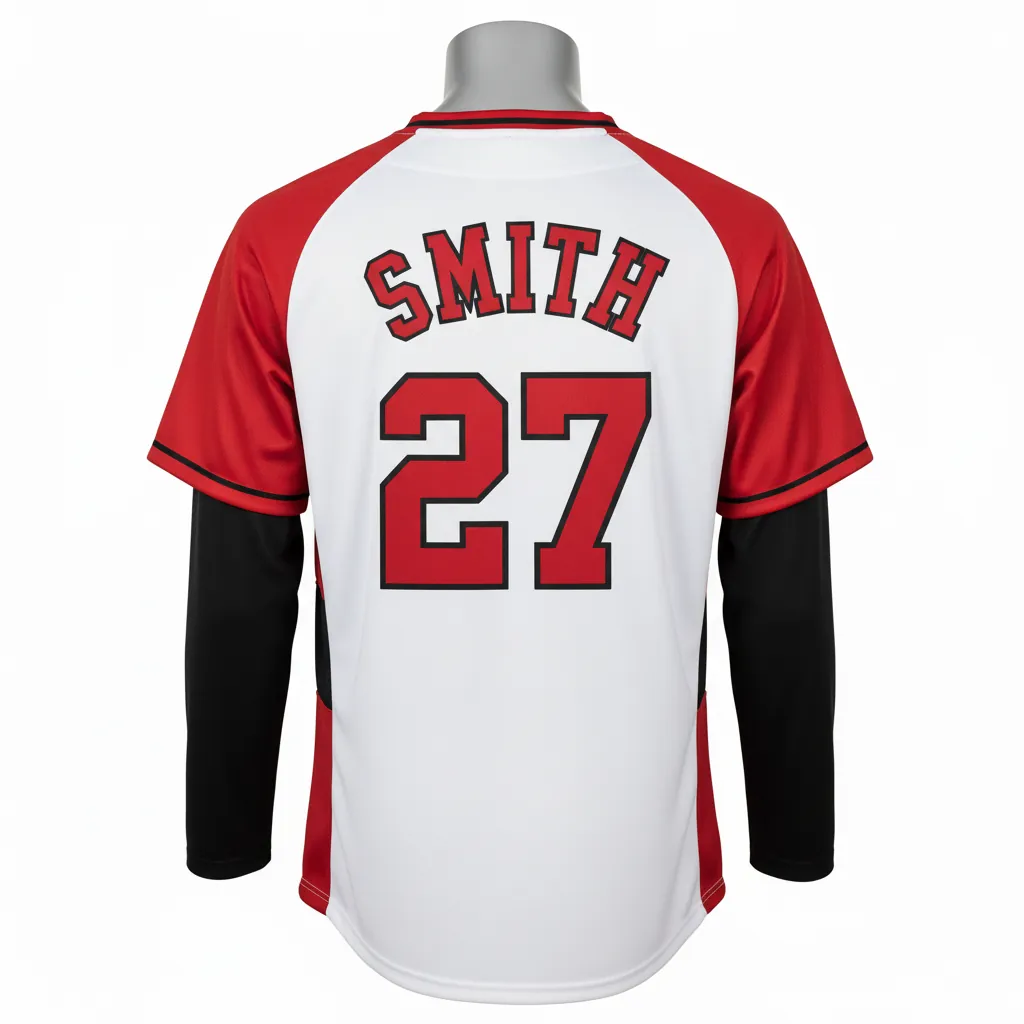 Custom Baseball V Neck Baseball Jersey - White, Red, Black - V Neck Cardinal Colorblock Script - Back View - HAMCO Sports Inc.