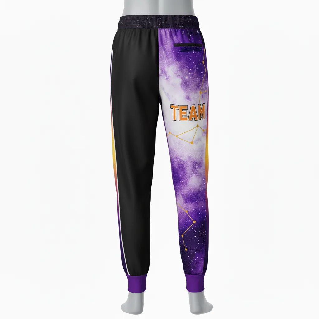 Custom Basketball Basketball Joggers - Black, Orange - Joggers Side Stripe - Back View - HAMCO Sports Inc.