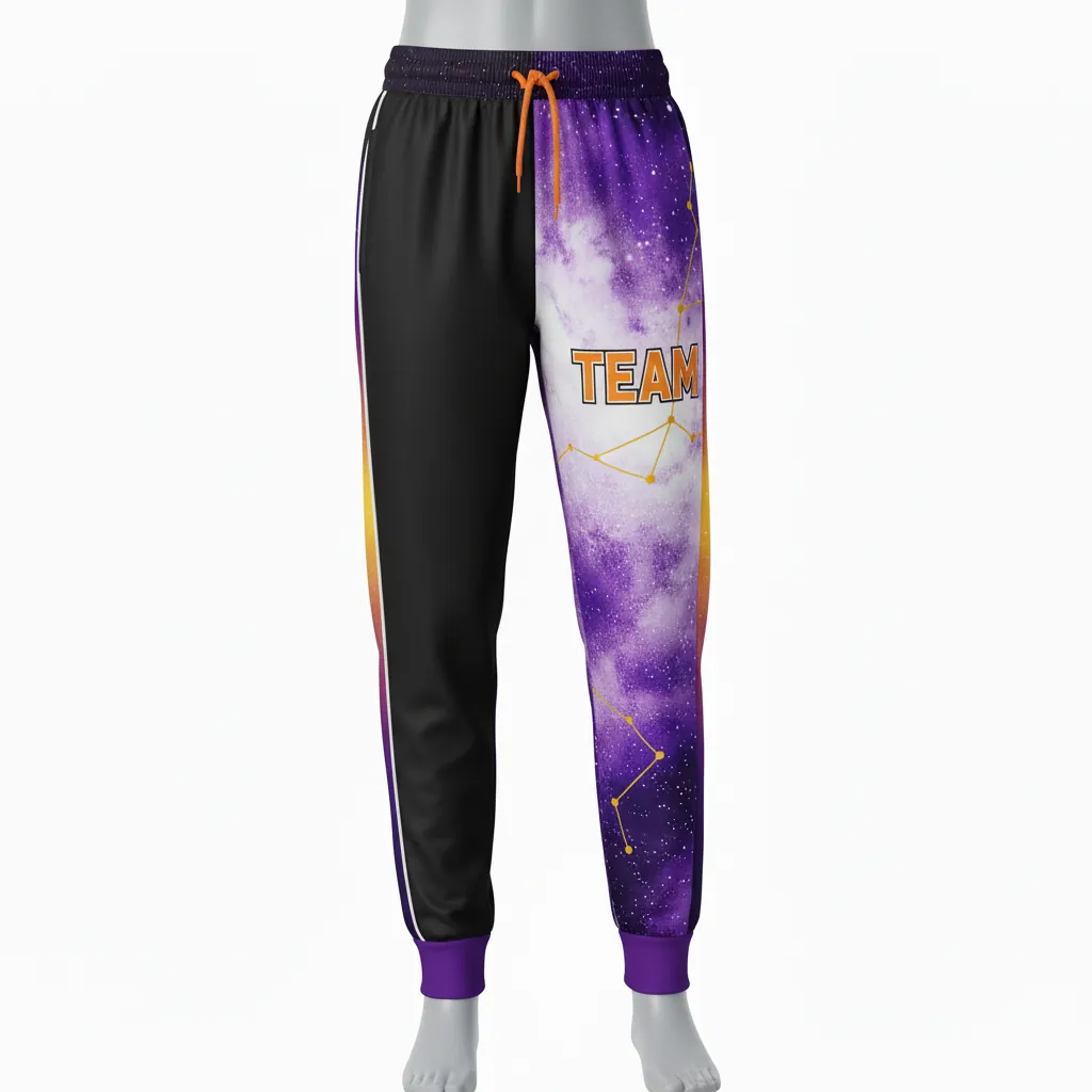 Custom Basketball Basketball Joggers - Black, Orange - Joggers Side Stripe - Front View - HAMCO Sports Inc.