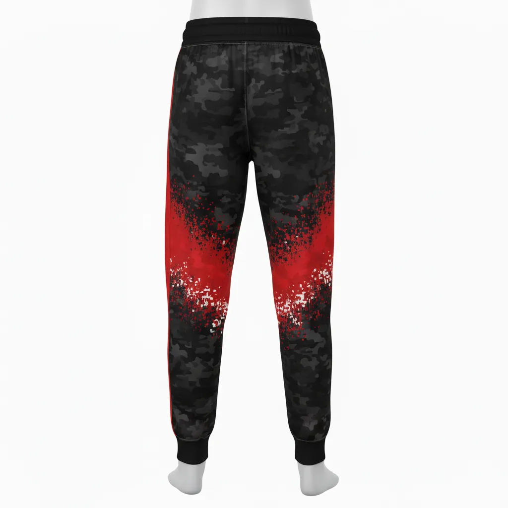 Custom Basketball Basketball Joggers - Black, Red - Joggers Digital Camo - Back View - HAMCO Sports Inc.