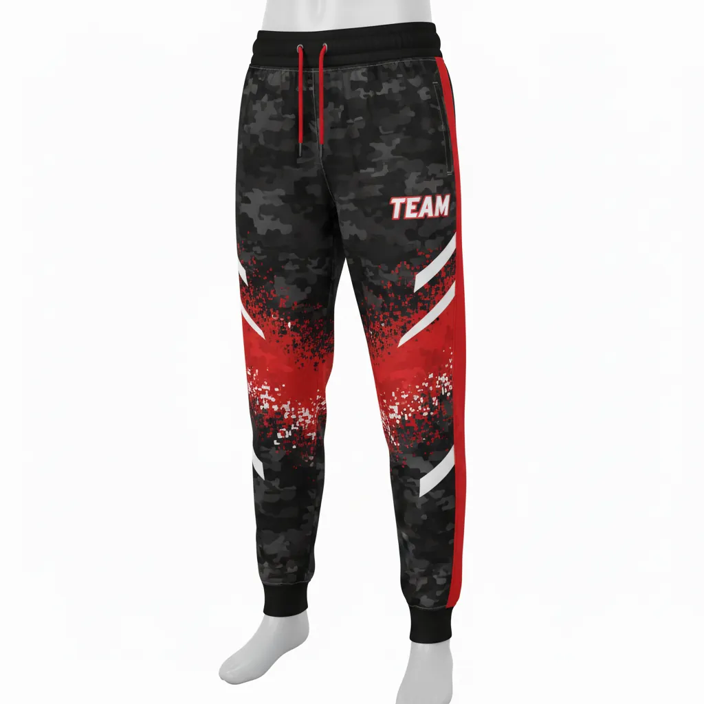 Custom Basketball Basketball Joggers - Black, Red - Joggers Digital Camo - Front View - HAMCO Sports Inc.